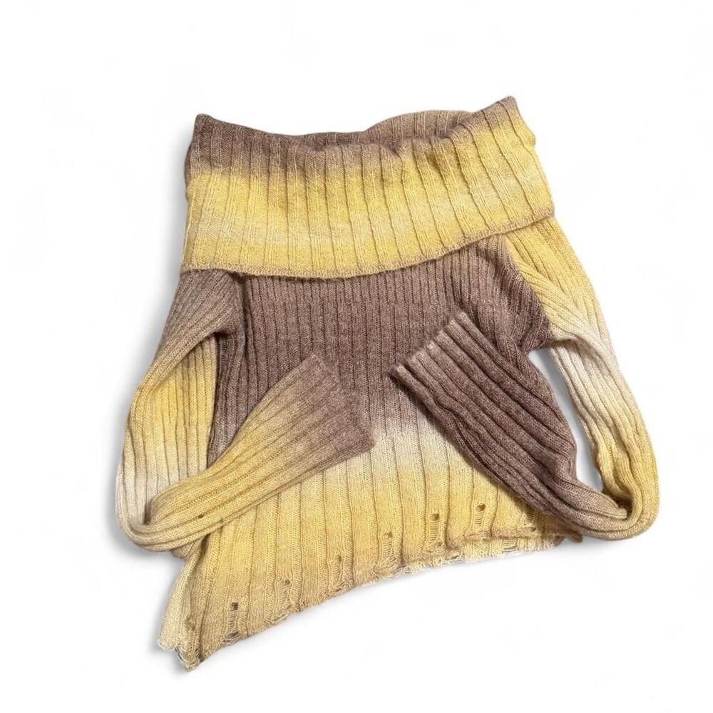 Pinkyotto Yellow and brown off the shoulder long sleeve top #tiedye #colorful